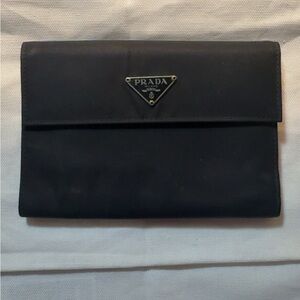 Prada Tessuto Nylon Saffiano Tri-Fold Compact Wallet Black Preloved Authentic